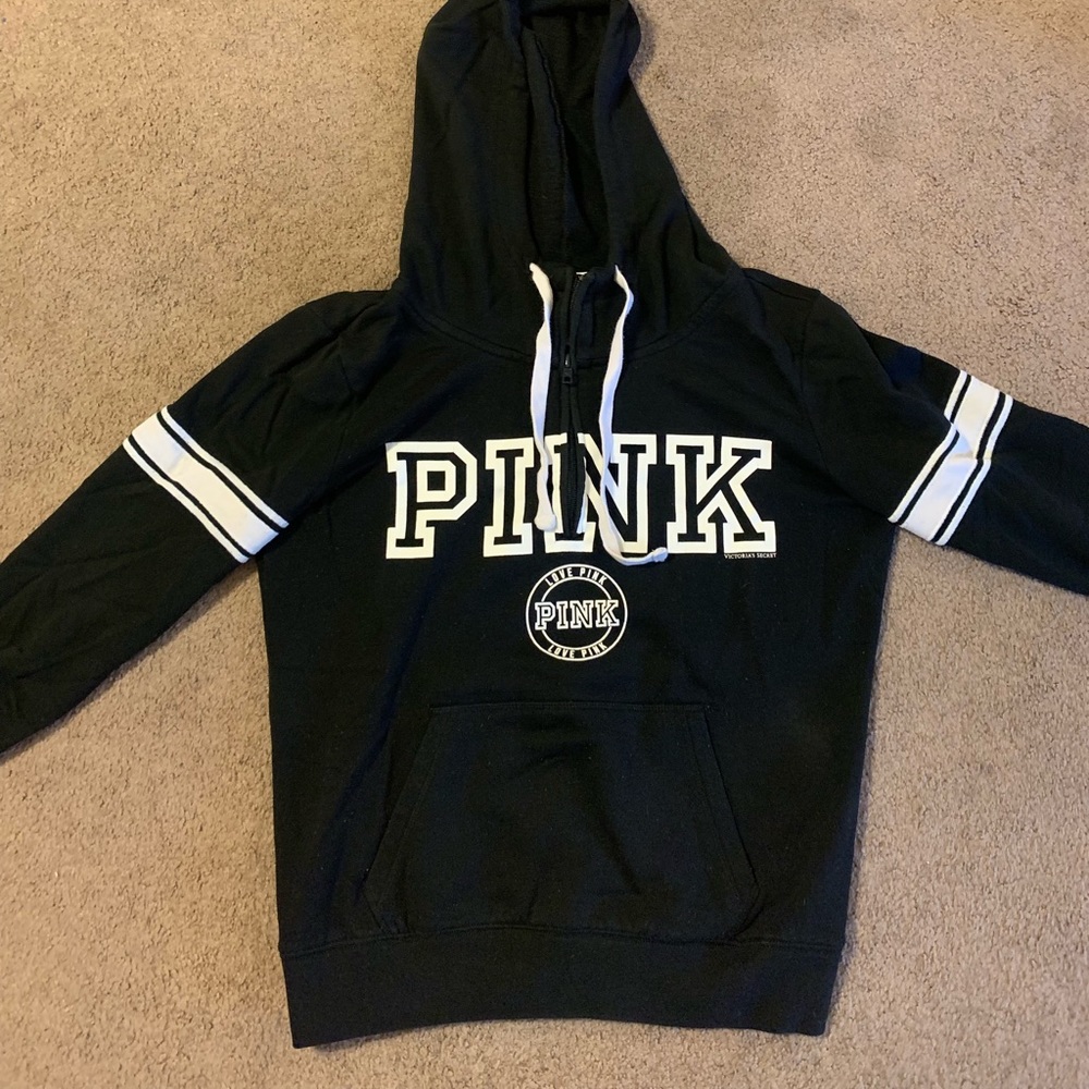 PINK quarter zip pullover with hood size SMALL